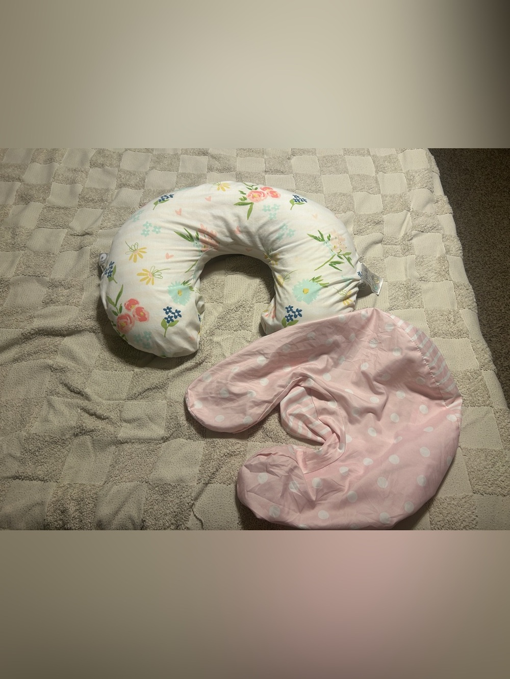 Nursing Boppy Pillow with Floral + Pink Polka Dot Covers